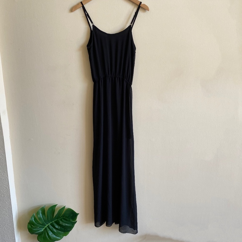 DEE ELLE Black Chiffon Maxi Dress Sheer Layer Size Small - Picture 7 of 10